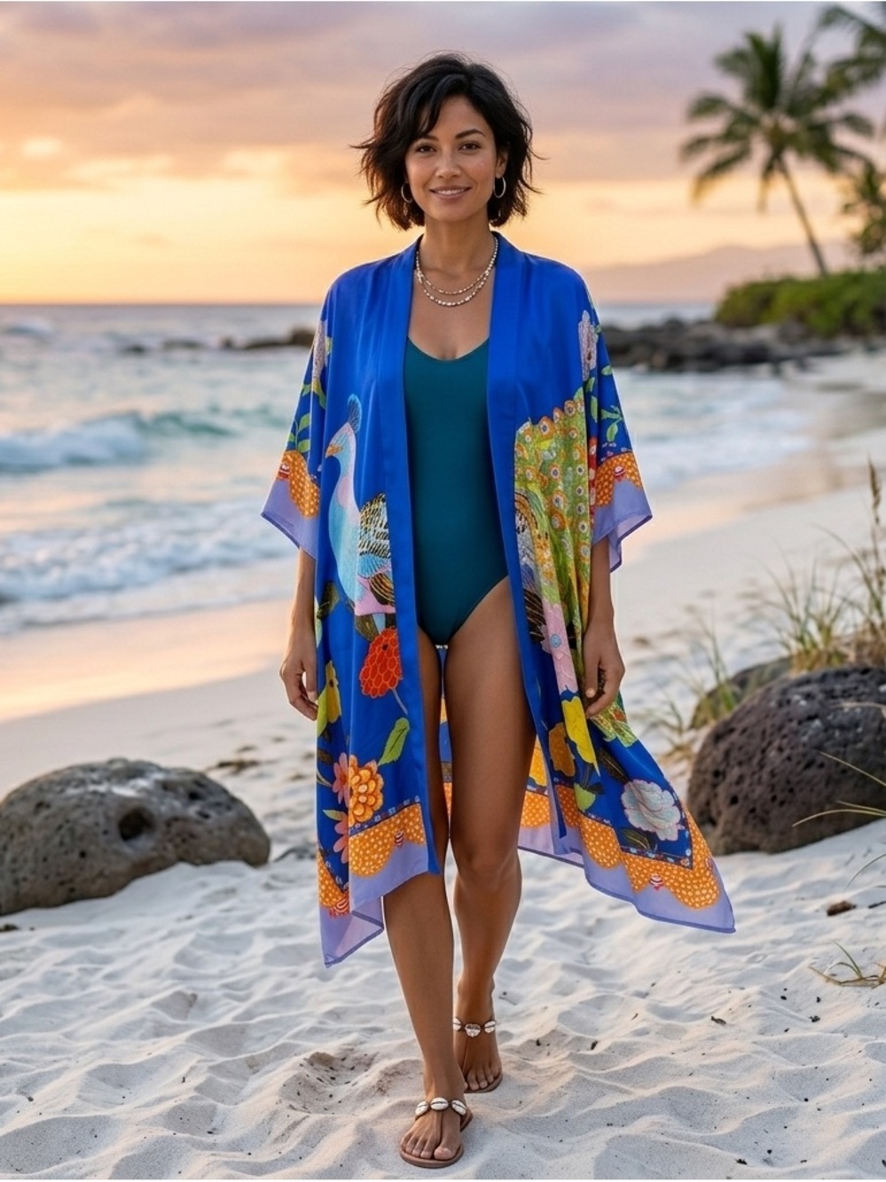 Margot Elena Silky (but not silk) Peacock Kimono